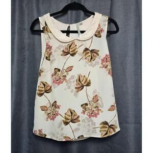 Lauren‎ Conrad Floral Peter Pan Collar Keyhole Back Sleeveless Blouse Small